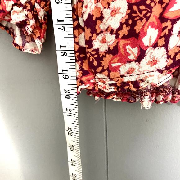 Free People Red Fruit Punch Sweet Memories Smocked Waist Boho Blouse M - Picture 4 of 7